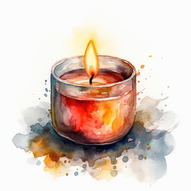 Soothing Candle Watercolor on White Background