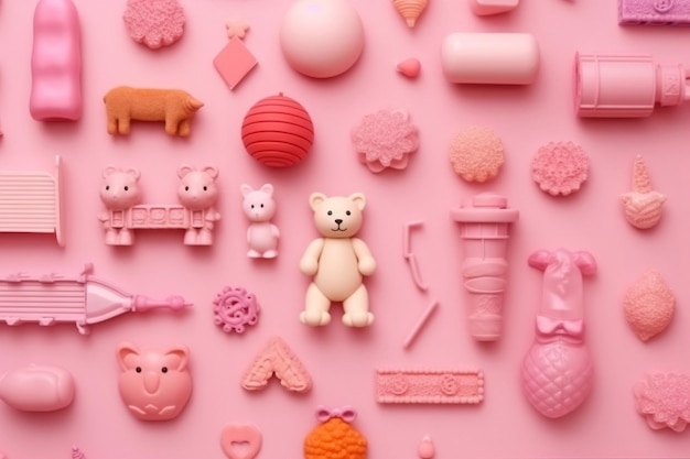 Soothing pink wallpaper with delightful illustrations of girlthemed toys Generative AI