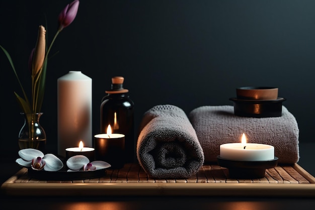 Soothing Wellness and Spa Concept with Candles Towels Collection and Massage Table Created with Gene