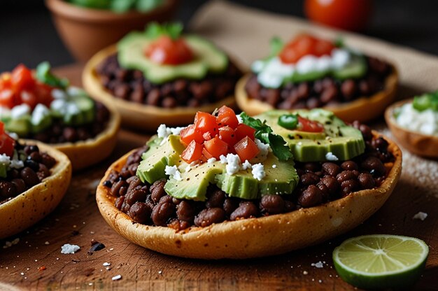 Photo sopes with hearty black bean toppings yummy delicious sopes food image