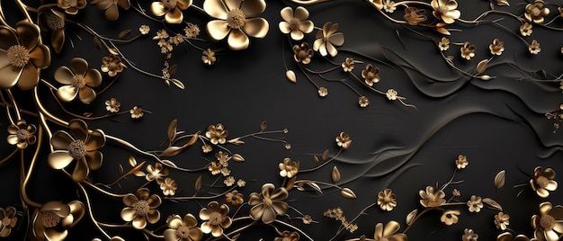 A sophisticated 3D of golden flowers and vines intricately designed against