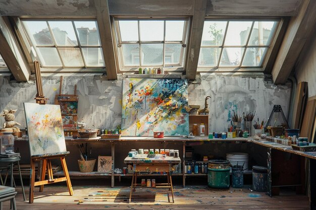 Photo sophisticated art studio filled