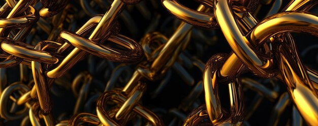 Sophisticated background with golden chains and interlocking links panorama