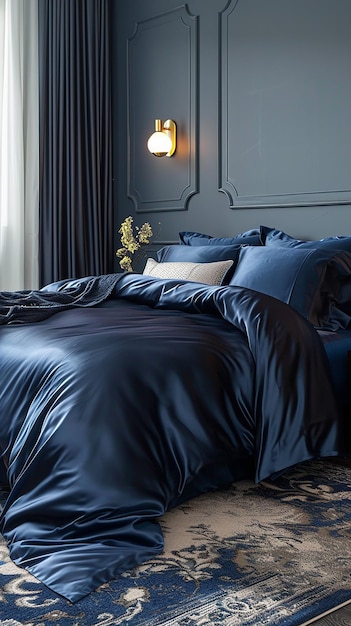 Sophisticated bedroom with navy blue accents