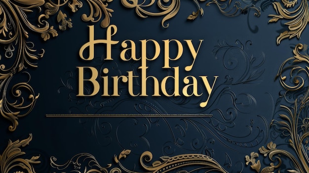 Photo a sophisticated birthday card featuring elegant gold lettering against a dark backdrop adorned with