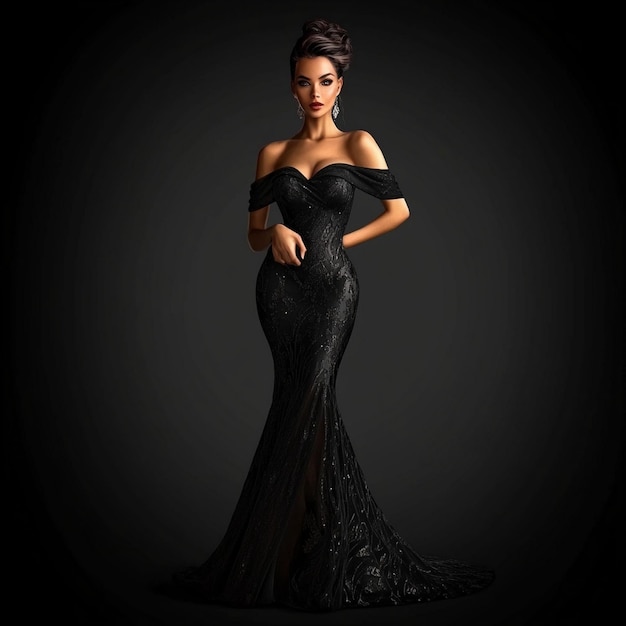 Photo sophisticated fashion model black dress pose image