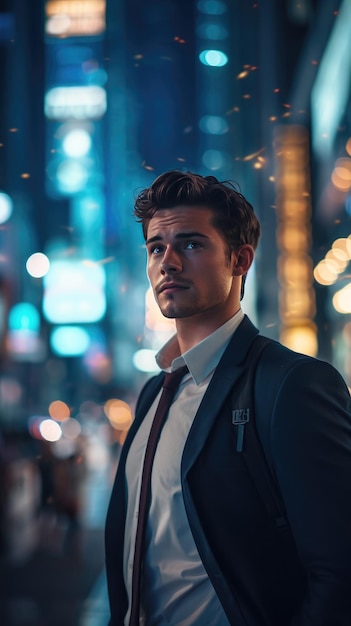 A Sophisticated Gentleman Amidst Urban Skyscrapers