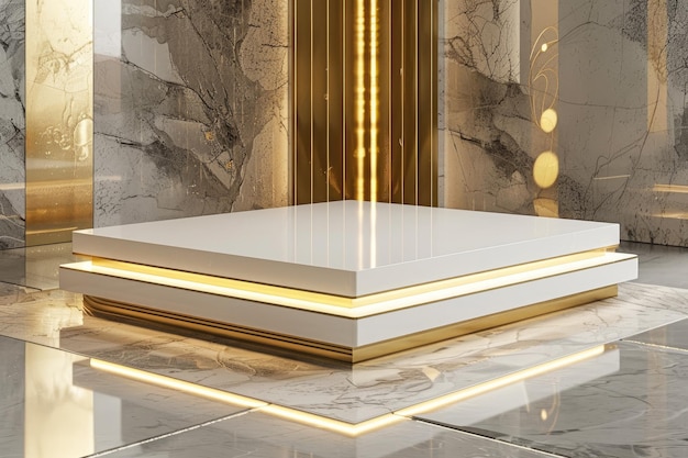 Sophisticated Golden and White Product Display Platform for HighEnd and Modern Showcases