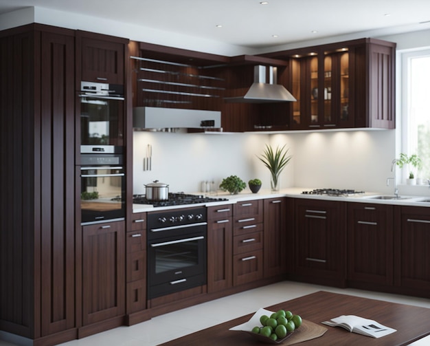 Sophisticated Home Kitchen Luxurious Wooden Interior AIGenerated