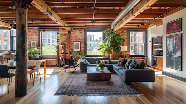 Sophisticated Living in a Contemporary Urban Loft with Reclaimed Wood Beams and Sunlight