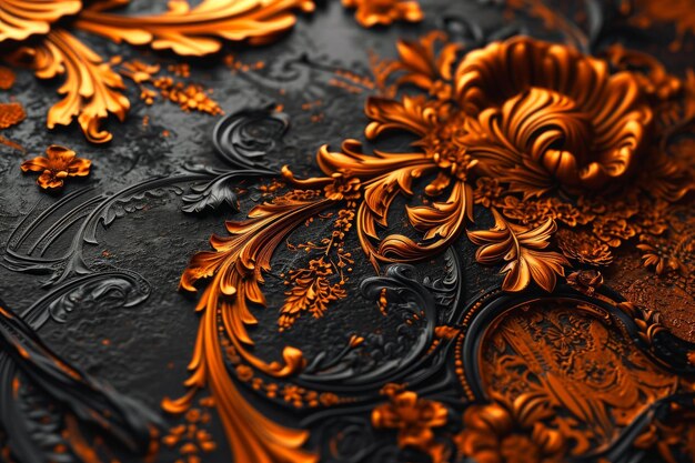 Sophisticated Orange black flower ornate elegance Generate AI