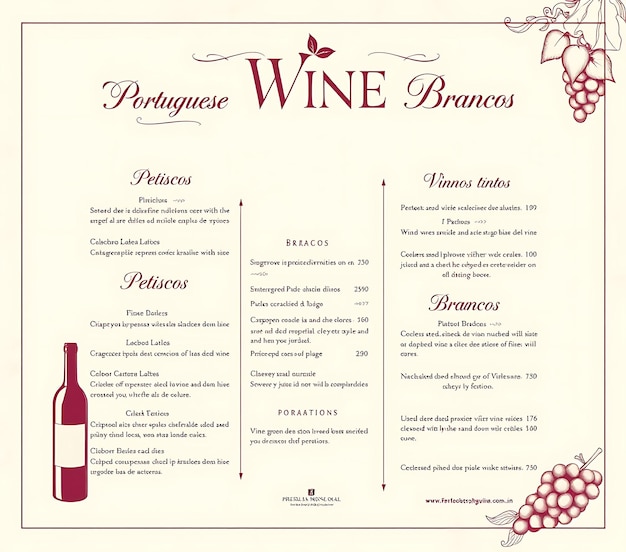 Sophisticated Portuguese Wine Bar Menu With Elegant Typography and Deep R Layout Idea for Brandingi