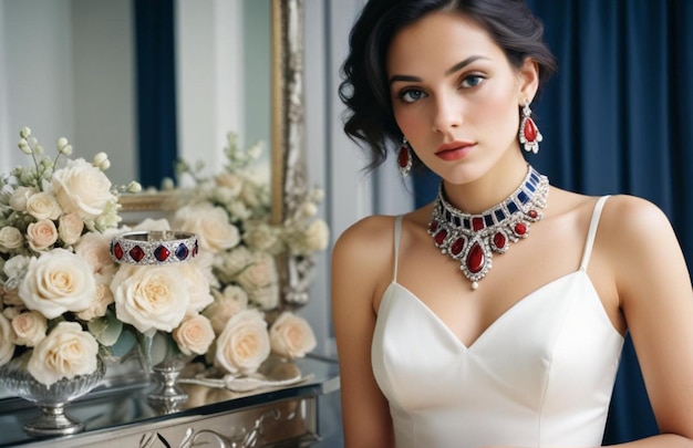 Sophisticated silver bridal accessories a statement choker necklace a bangle and teardrop earring