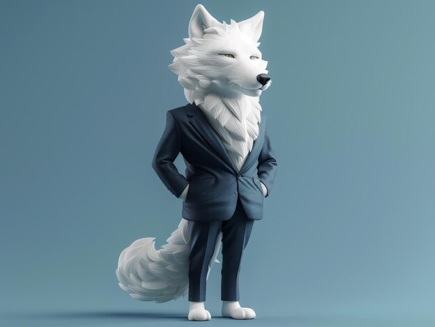 Photo sophisticated white wolf anthropomorphic full body in a tailored armani suit showcasing a slender fashionable silhouette