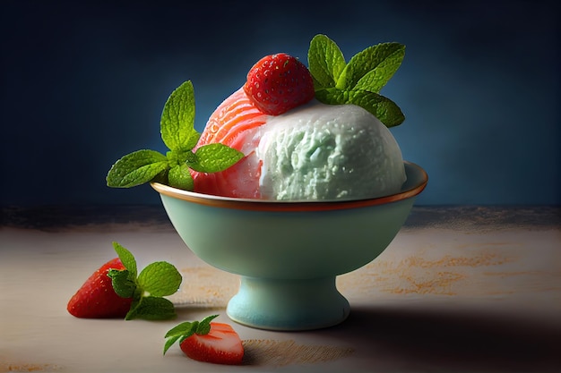 Sorbet with strawberry and mint Generative Ai