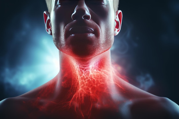 Sore throat d visualization of a painful area in the throat man sore throat