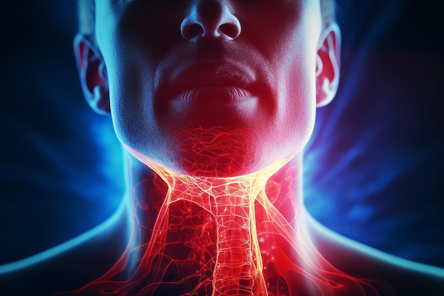 Sore throat d visualization of a painful area in the throat man sore throat