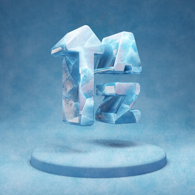 Sort A-Z icon. Cracked blue Ice Sort A-Z symbol on blue snow podium. Social Media Icon for website, presentation, design template element. 3D render.