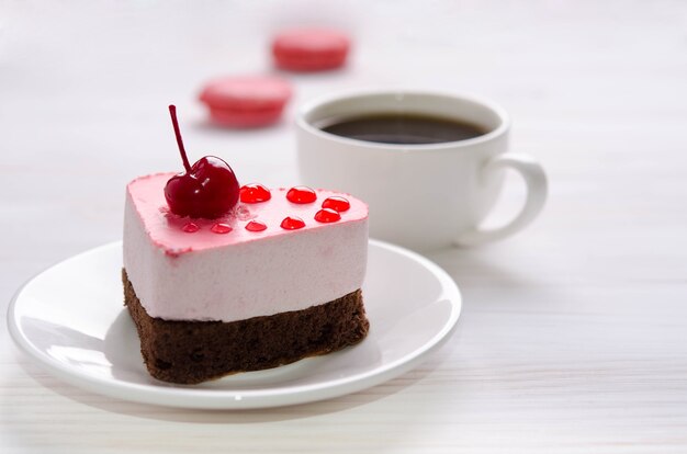 Souffle cake with cup of coffee