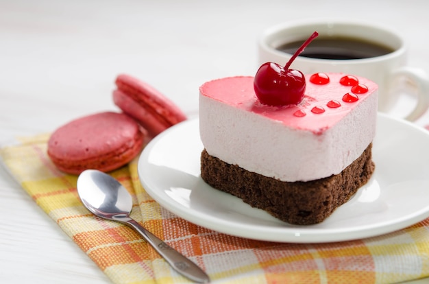 Souffle cake with cup of coffee