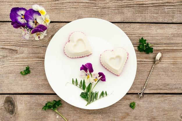 Souffle with cottage cheese, agar-agar and cream on a plate. concept of healthy food and healthy dessert