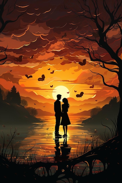 soulmate with silhouette of the couple in heart shaped