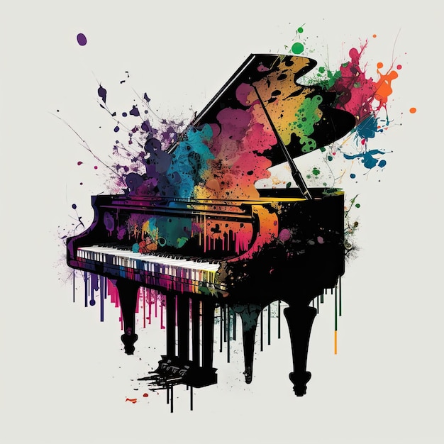 The Sound of Passion A Piano in Color Splash Explosion Concert on a white background Generative AI