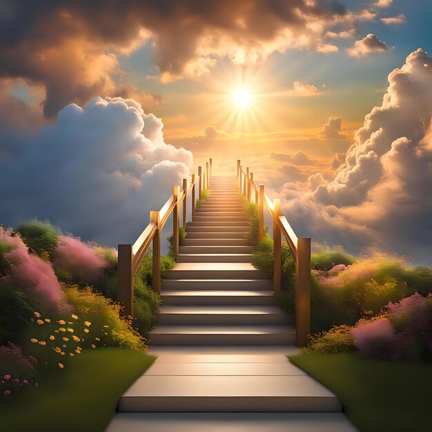 Photo sound of serenity staircase with whispy cloud formation