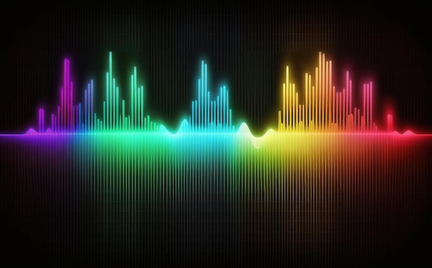 sound wave equalizer effect with colorful neon lights on black background