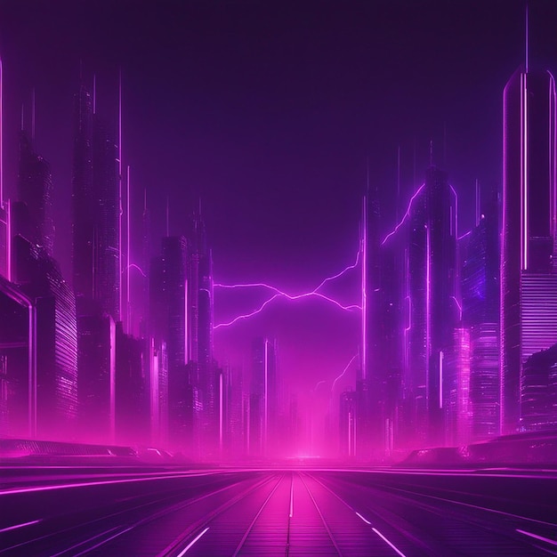 Sound Wave neon punk futuristic city with Car