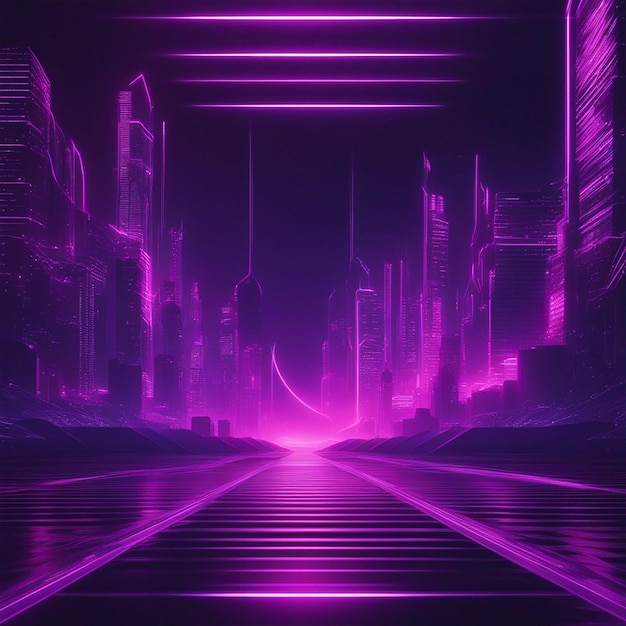 Sound Wave neon punk futuristic city with Car