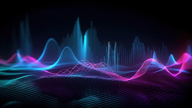 Sound waves oscillating with the glow of light abstract technology background