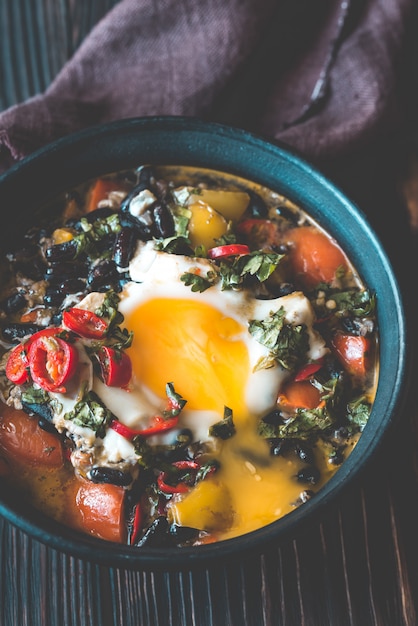 Soup of black beans and an egg