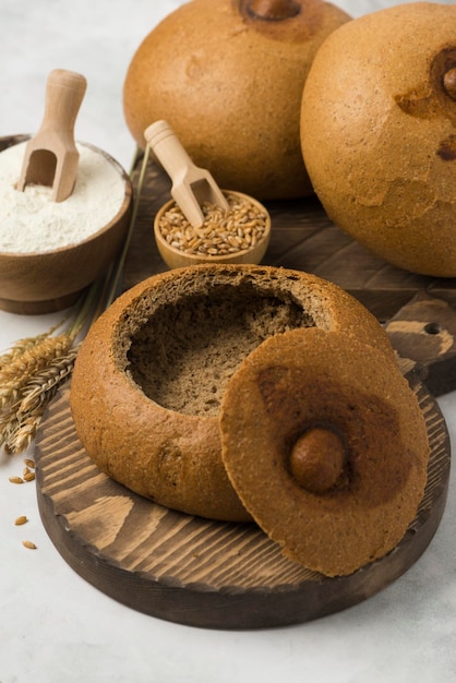 Soup Bread dietic black on white background composition