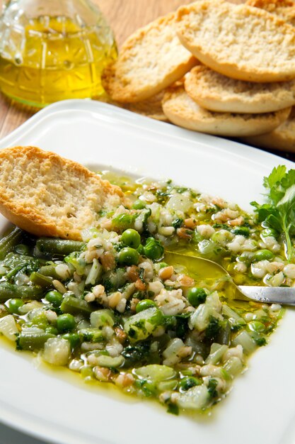 soup vegetable  with crouton on on white dish