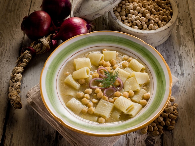 Soup with chickpeas and pasta