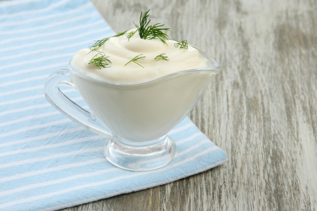 Sour cream on table closeup