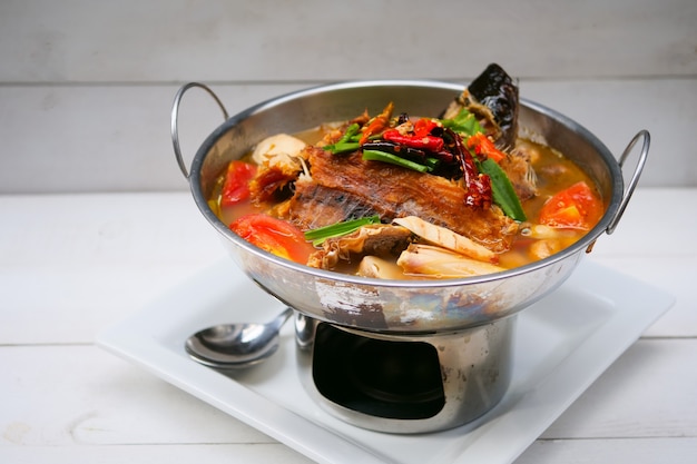 Sour and Spicy Smoked Dry Fish Soup, Thai food