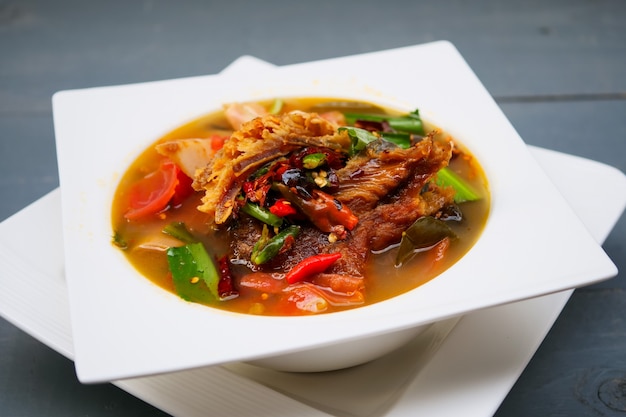 Sour and Spicy Smoked Dry Fish Soup, Thai food