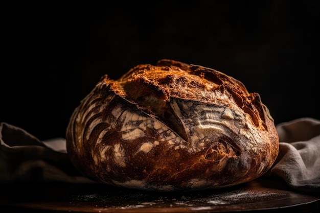 Sourdough bread baked at home Black background with freshly baked sourdough bread