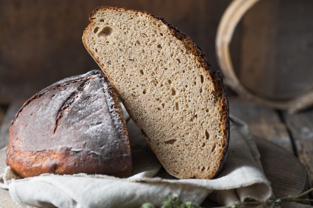 Sourdough bread. Freshly baked organic wheat bake.