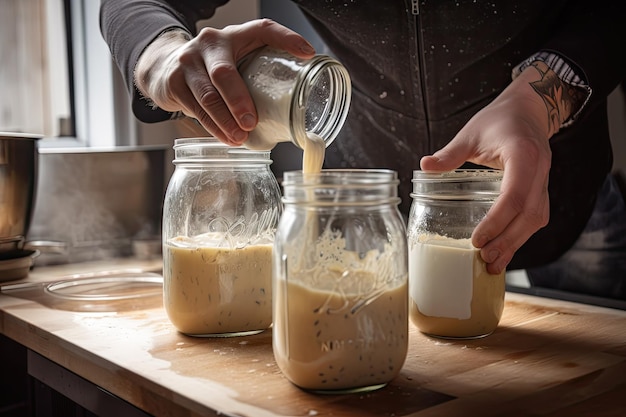 Sourdough starter being fed and nurtured in warm draftfree environment created with generative ai