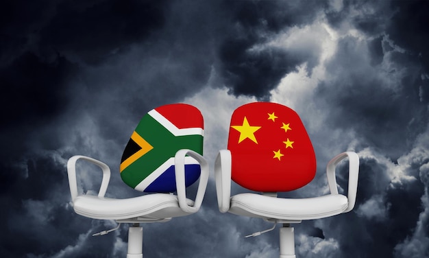 South Africa and China business chairs International relationship concept 3D Rendering