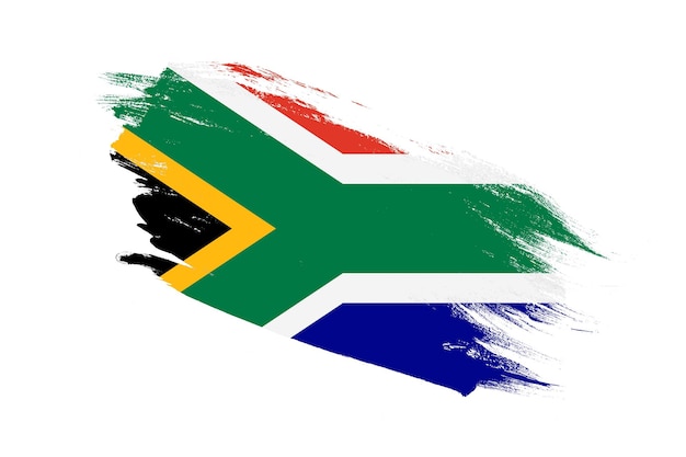 South Africa flag with stroke brush painted effects on isolated white background