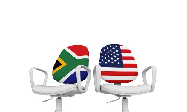 South Africa and USA business chairs Internationl relationship concept 3D Rendering