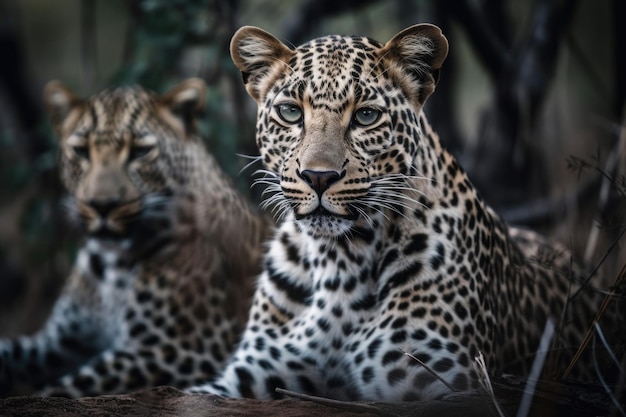 South African blur Wild leopards in the Kruger Natural Park take a break after hunting