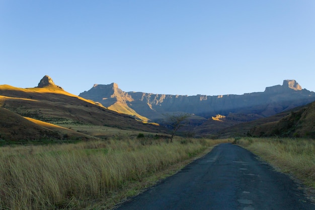 South African landmark, Amphitheatre from Royal Natal National Park. Drakensberg mountains  landscape. Top peaks