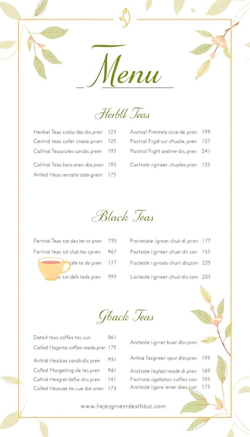 South American Tea Menu Featuring Soothing Calming Colors and Delicate Pa Layout Idea for Brandingt