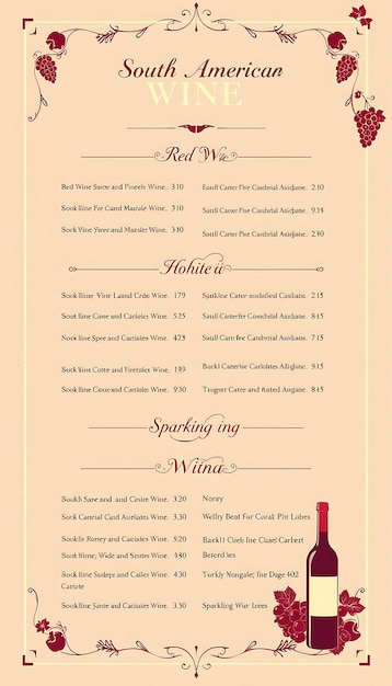 South American Wine Menu With Elegant Sophisticated Colors and Classic Pa Layout Idea for Brandingt