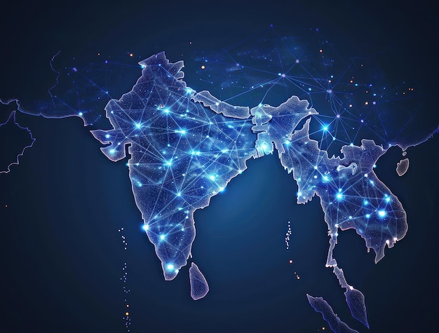 South Asia Networked with Blue Glowing Lines